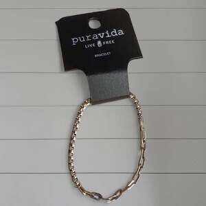 Pura Vida Men's Carabiner Clasp Chain Bracelet, Burnished Silver Finish, NWT